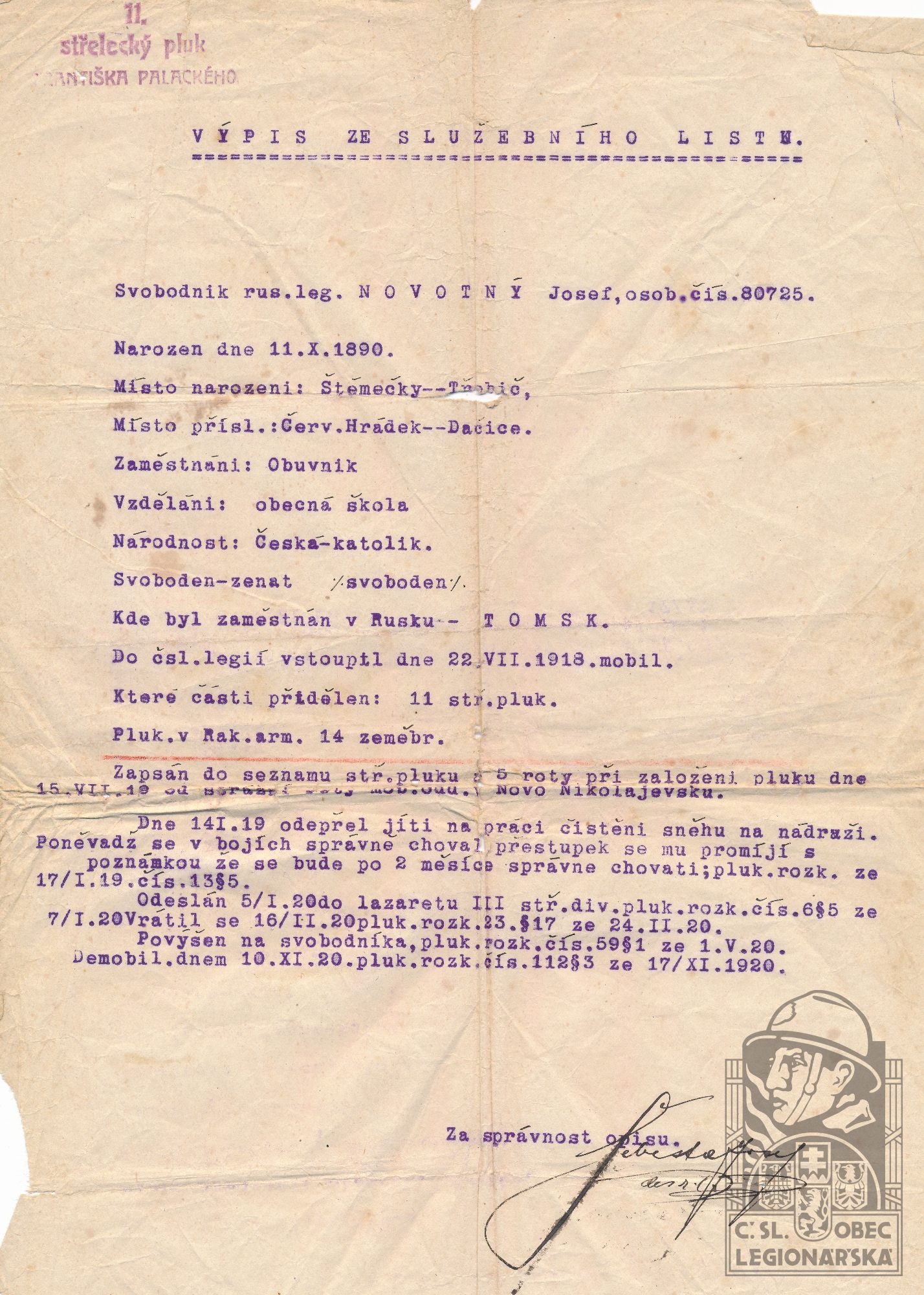 Výpis ze služeního listu (88910.600)