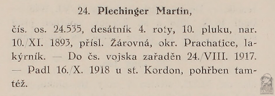 Padlí v bojích (PRAŽSKÝ-SLAVKOVSKÝ, F.I. Dějiny pěšího pluku 10 Jana Sladkého Koziny. Brno, 1927)(DSMO) (89746.681)