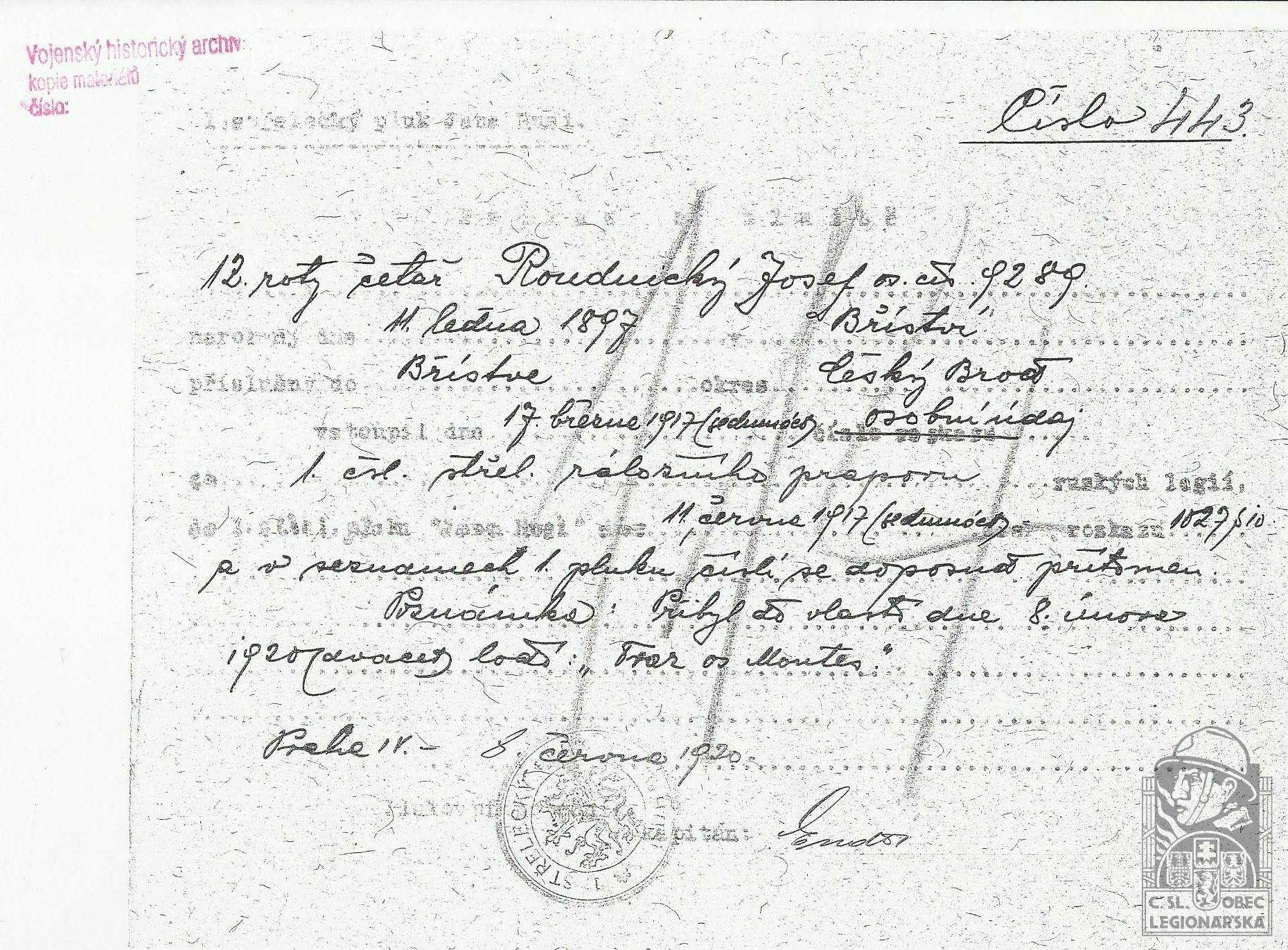 Karta legionáře (91943.600)