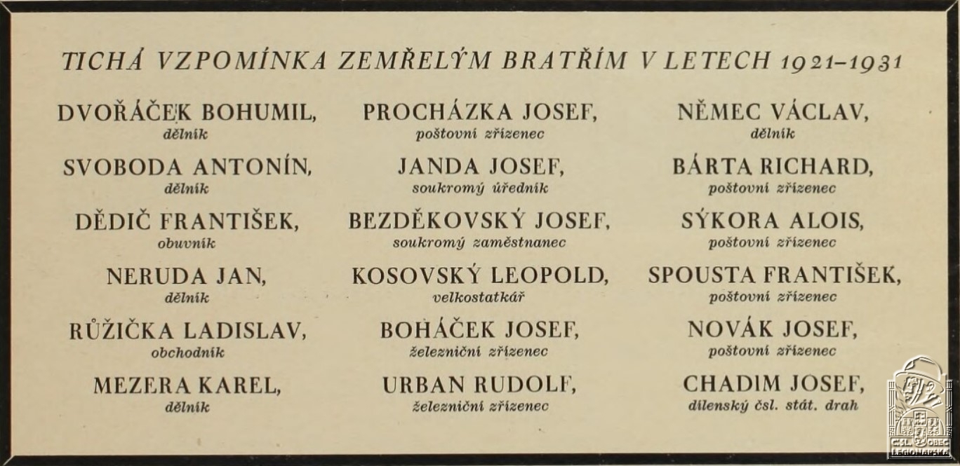 Vzpomínka zemřelým bratřím (Pamětní list okresní jednoty ČsOL (DSMO)
