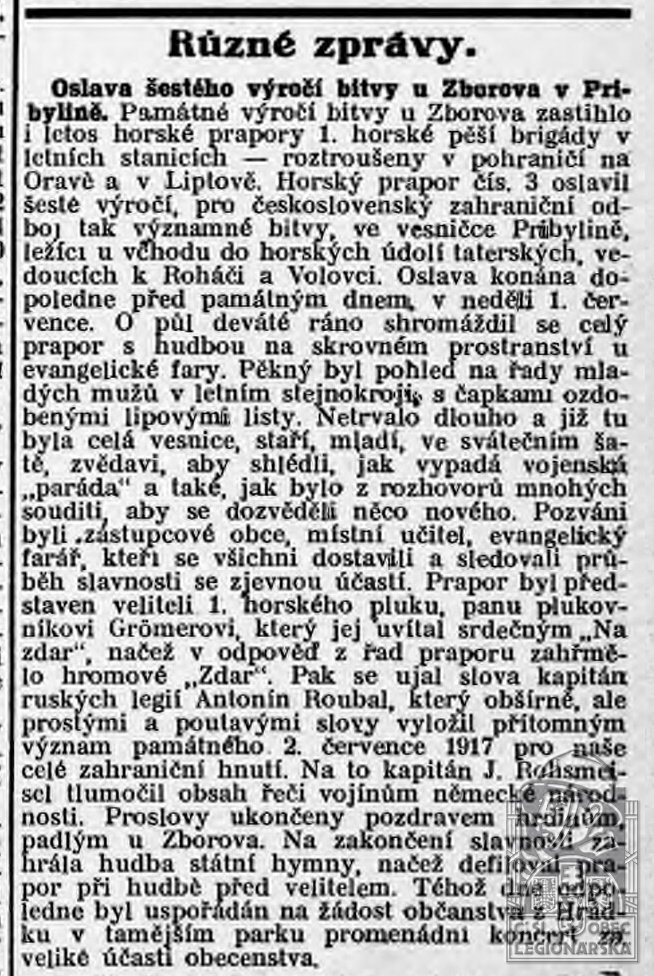 Oslava šestého výročí bitvy u Zborova v Pribylině (Bratrství 2.8.1923)(DSMO) (94599.619)