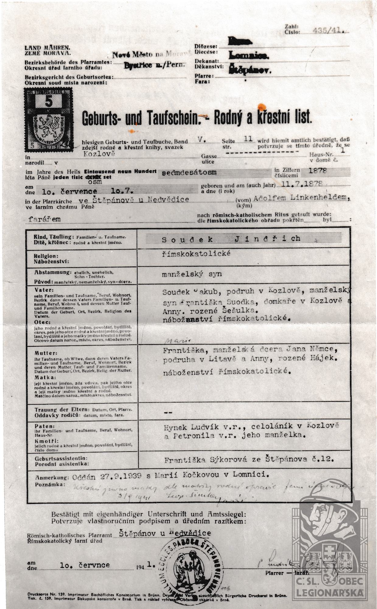 Rodný a křestní list, líc (98713.600)