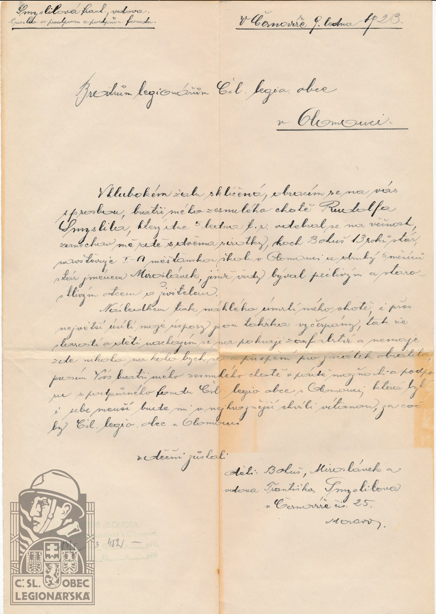 Žádost o podporu 1923 (SOkA Olomouc) (98895.620)